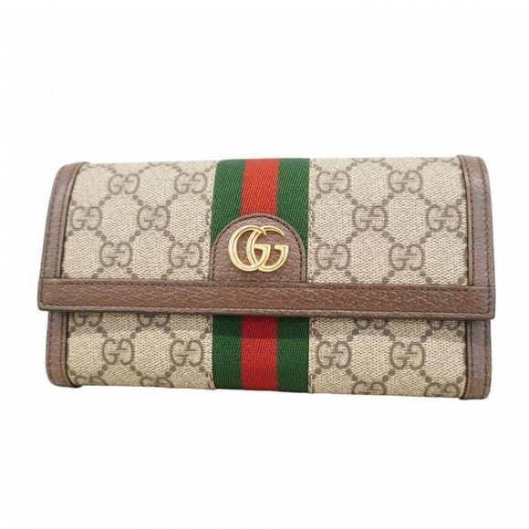 Gucci Long Wallet Ophidia 523153 PVC Brown Gold Hardware Women - Picture 1 of 10